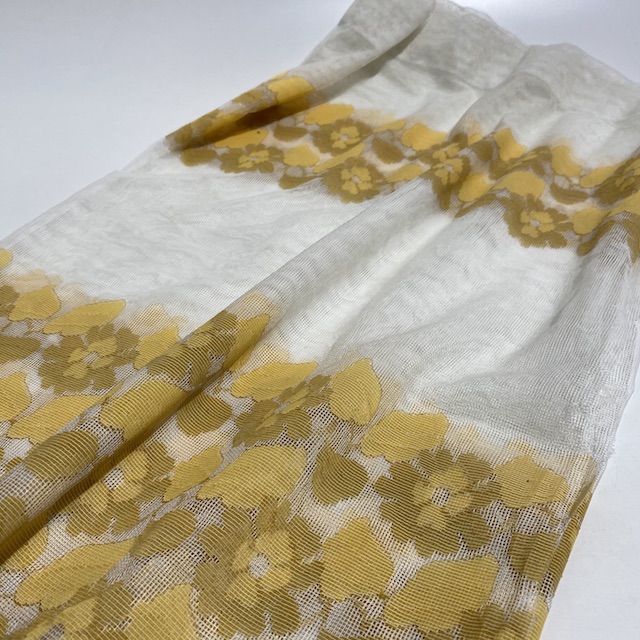 CURTAIN, Pair Gold Brown Floral Net Cafe Style Pair (Short)